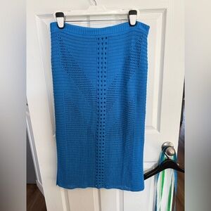 Express Blue Crochet Knit Midi Skirt XL Lined drawstring waist coastal beach